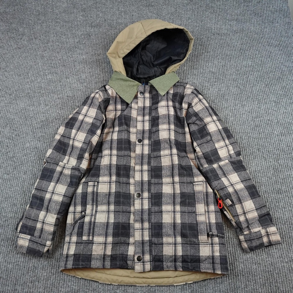 686 Boys Youth Large Gray Plaid InfiDRY 10K Hooded Insulated Ski Snow Jacket